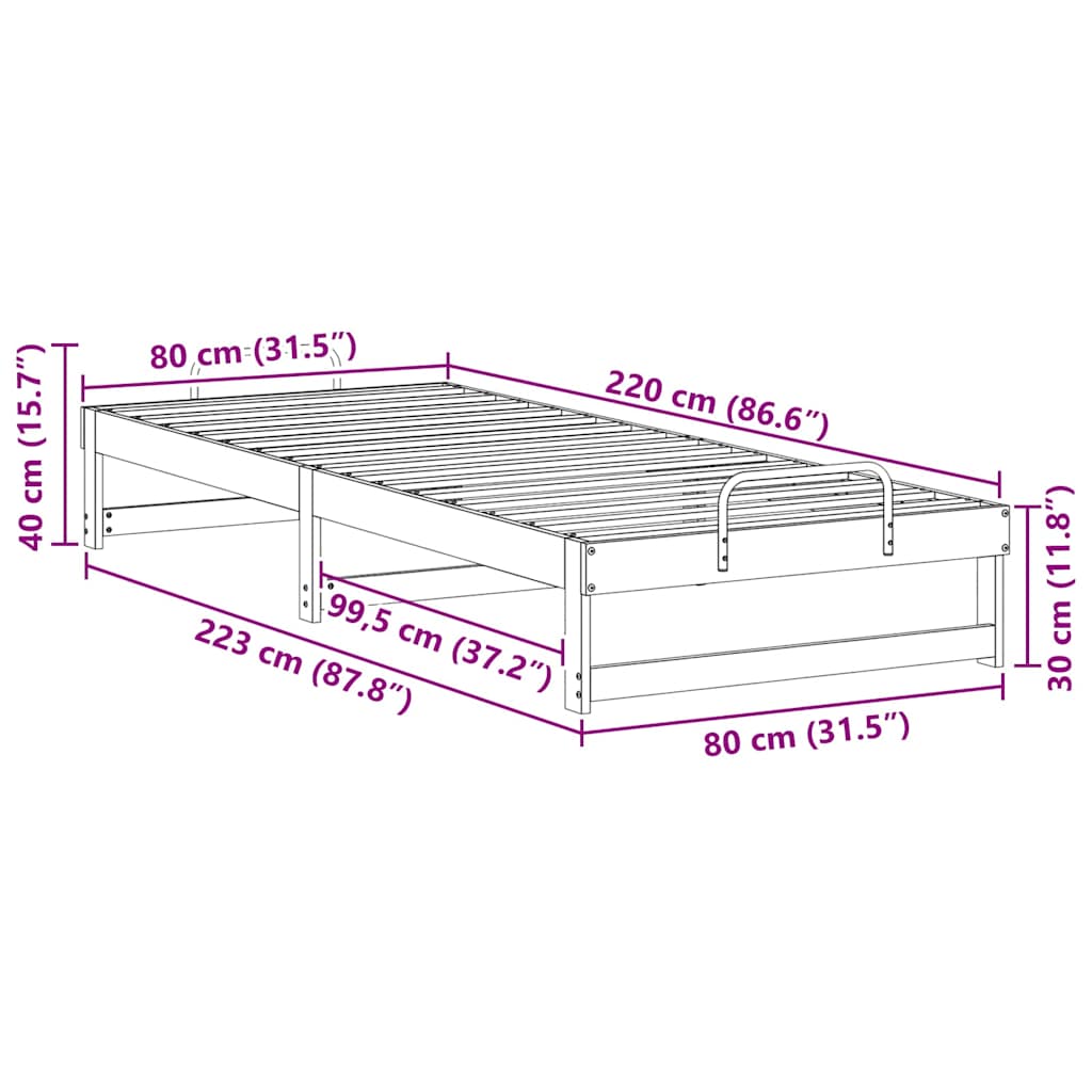 Bettrahmen Weiß 80 x 220 cm Massives Kiefernholz