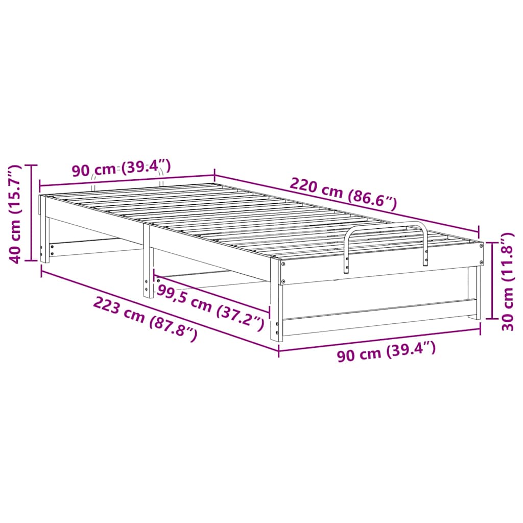 Bettrahmen Braun 90 x 220 cm Massives Kiefernholz