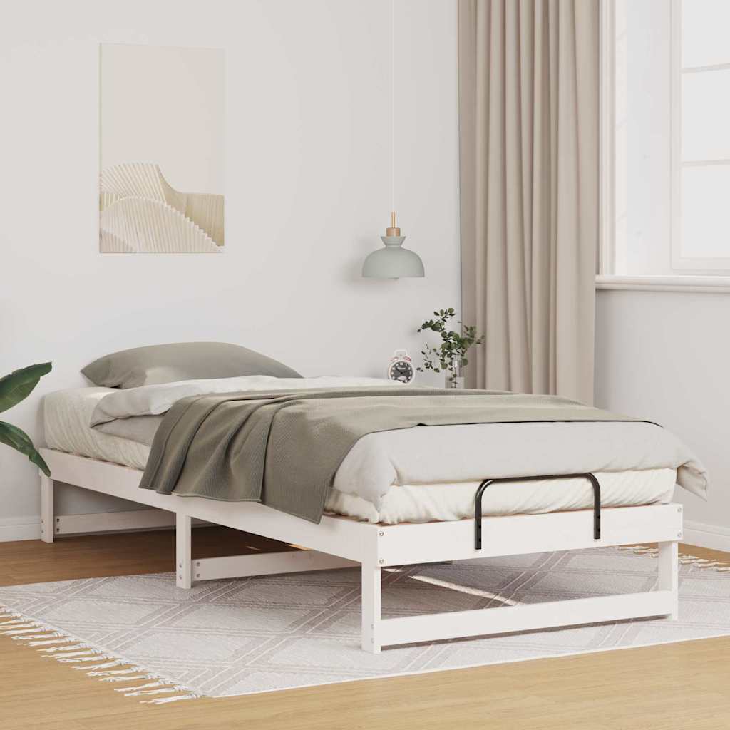 Bettrahmen Weiß 90 x 220 cm Massives Kiefernholz