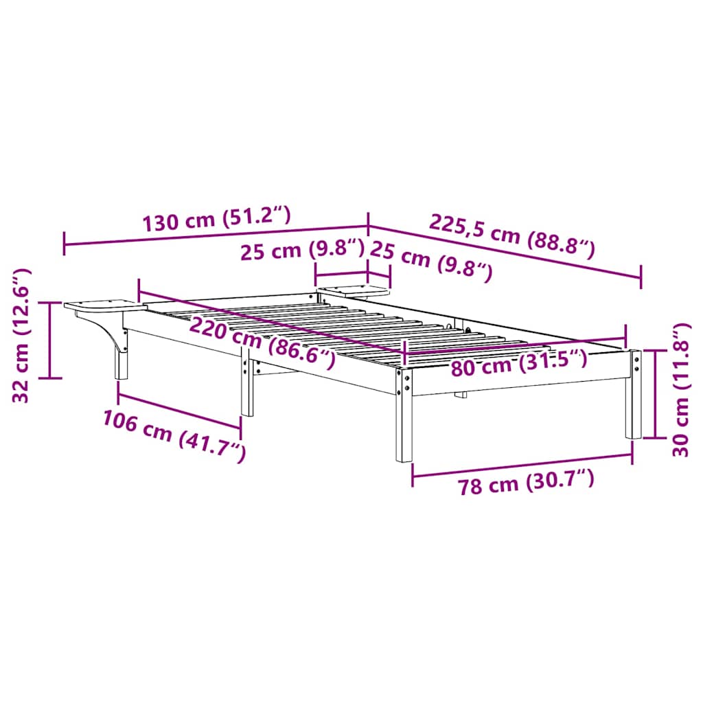 Bettgestell mit Nachttischen Wachsbraun 80 x 220 cm