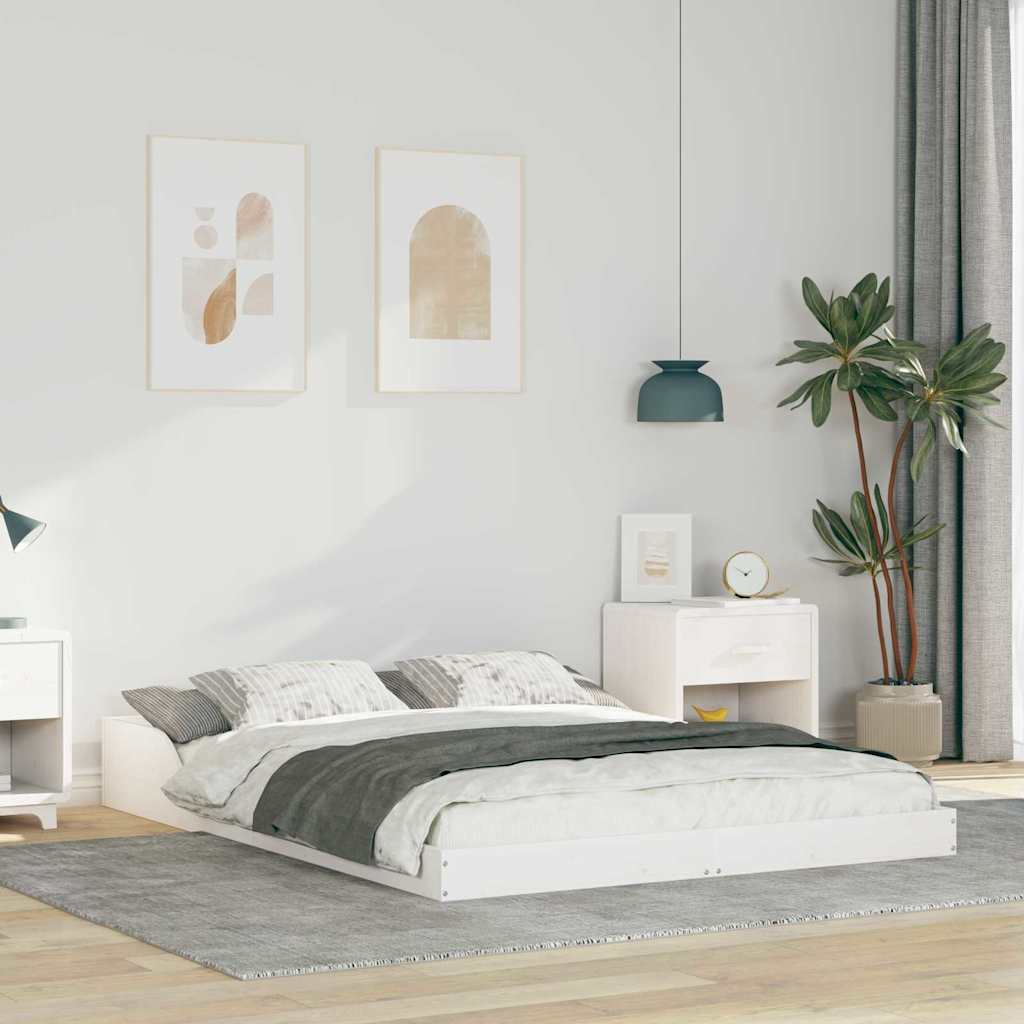 Bettrahmen Weiß 135 x 190 cm Massives Kiefernholz