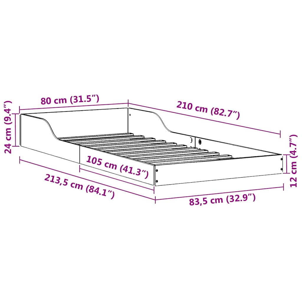 Bettrahmen Wachsbraun 80 x 210 cm Massives Kiefernholz
