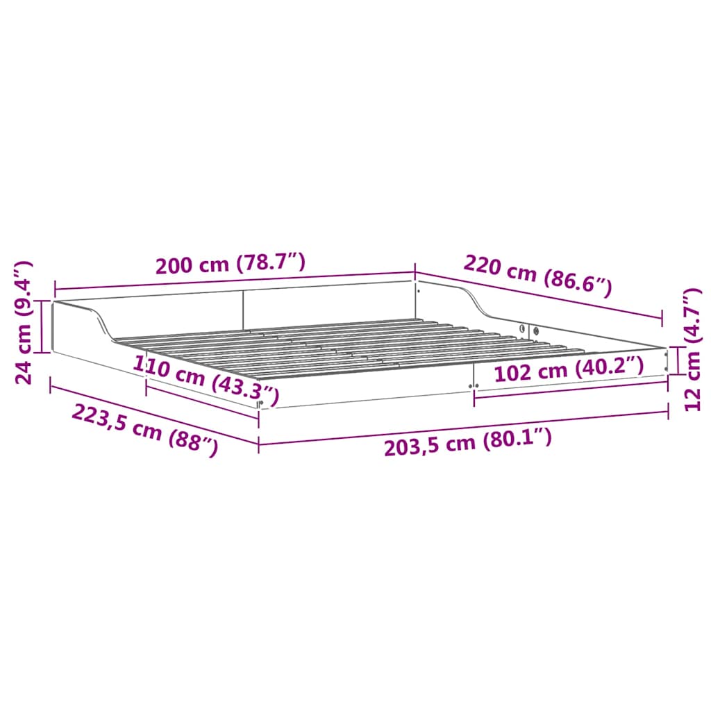 Bettrahmen Braun 200 x 220 cm Massives Kiefernholz