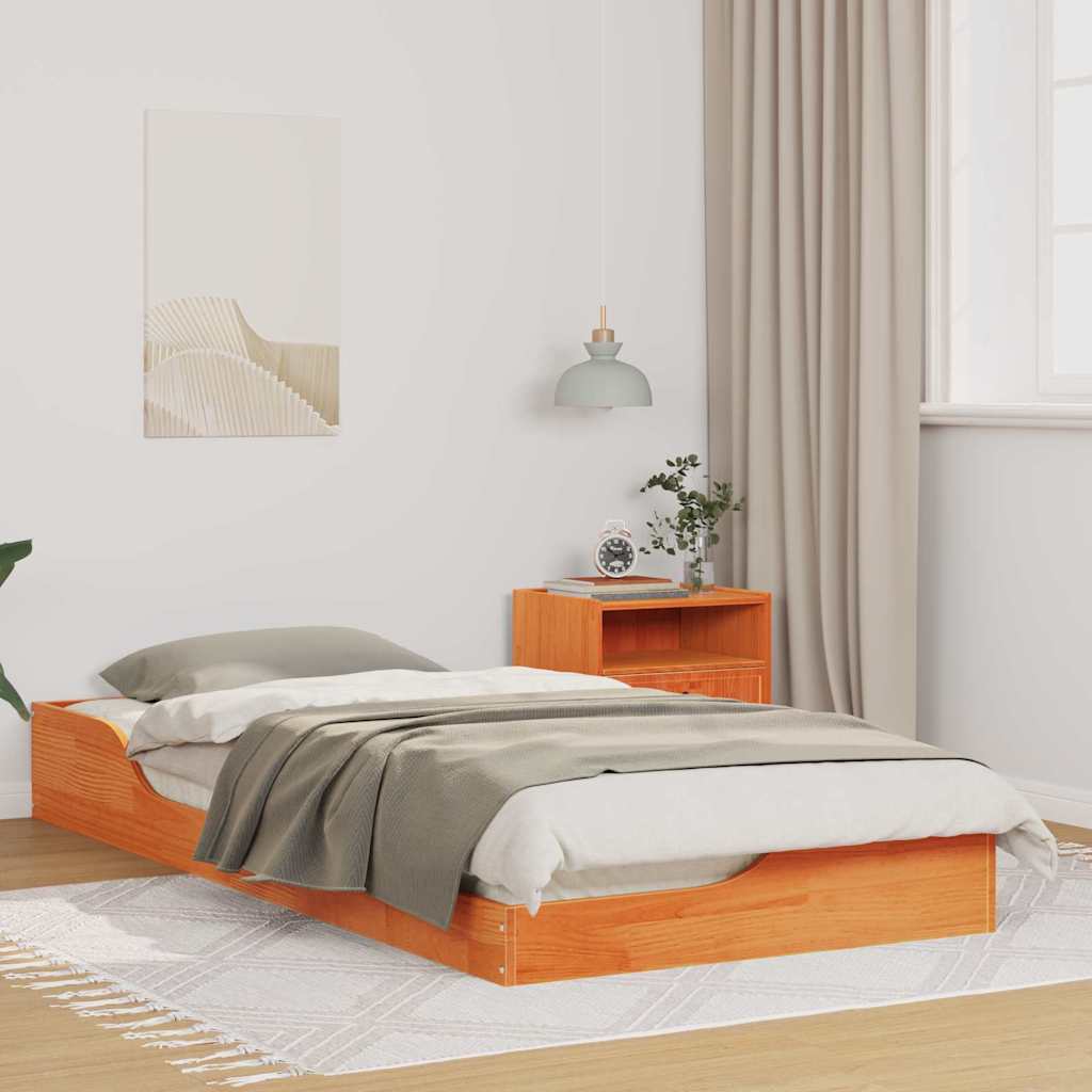 Bettrahmen Wachsbraun 90 x 200 cm Massives Kiefernholz