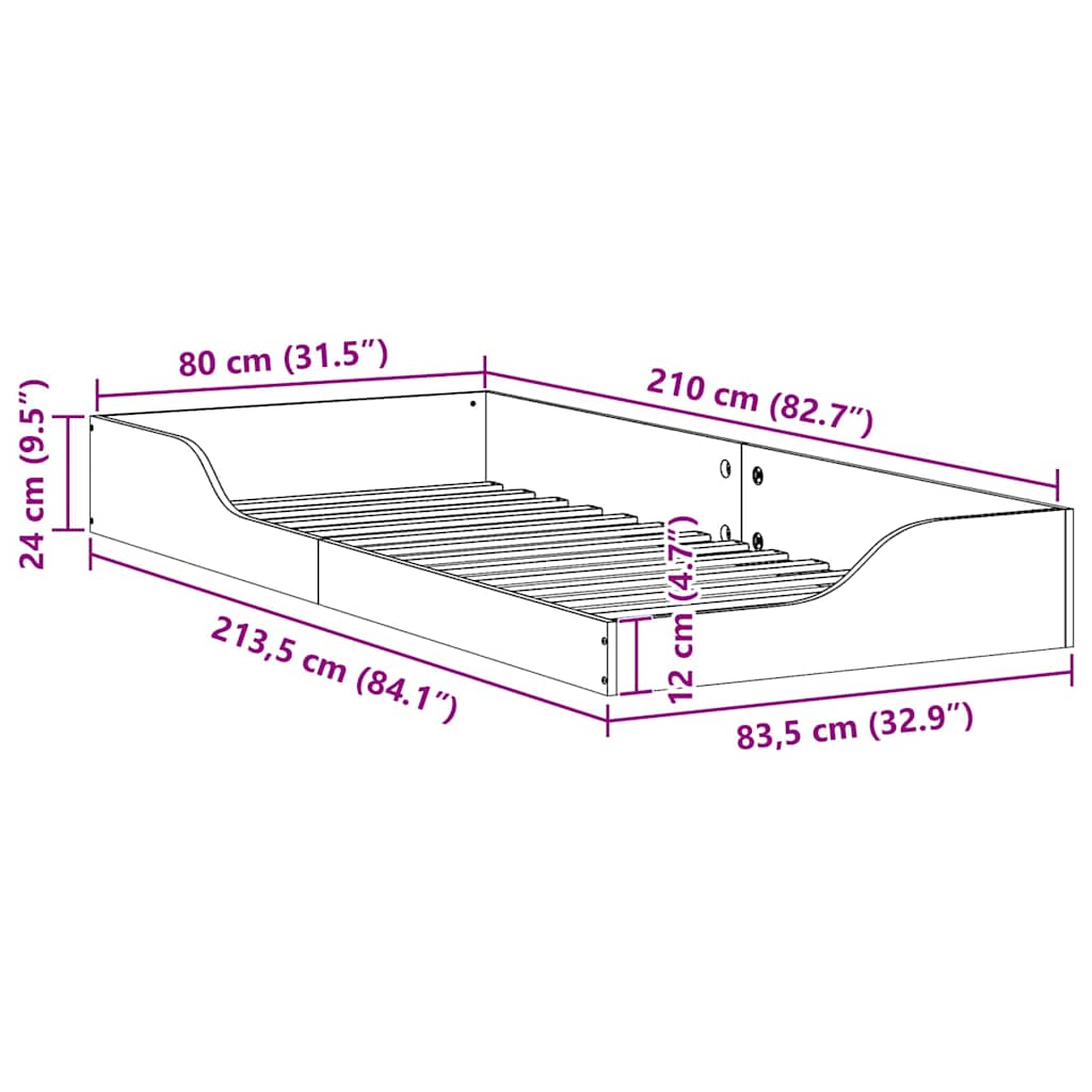 Bettrahmen Braun 80 x 210 cm Massives Kiefernholz