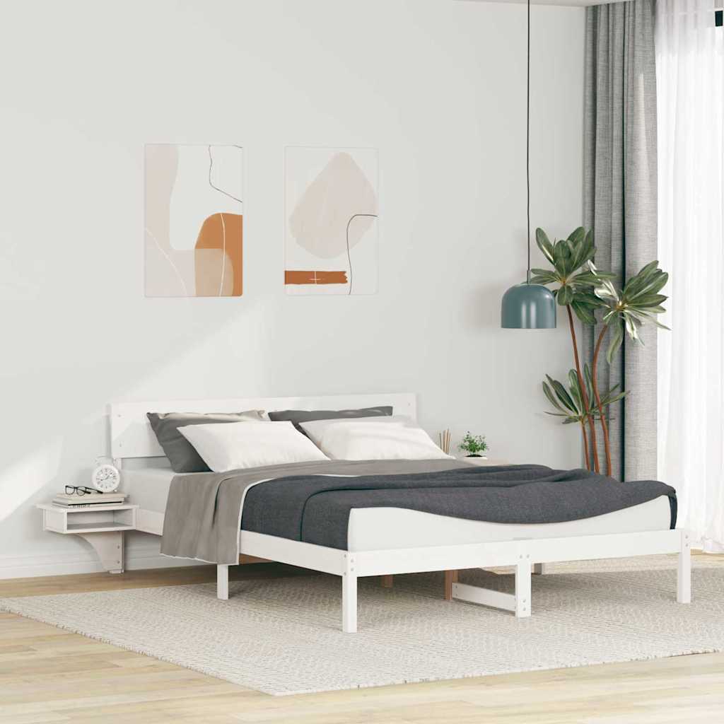 Bettrahmen mit Kopfteil Weiß 150 x 200 cm Massives Kiefernholz