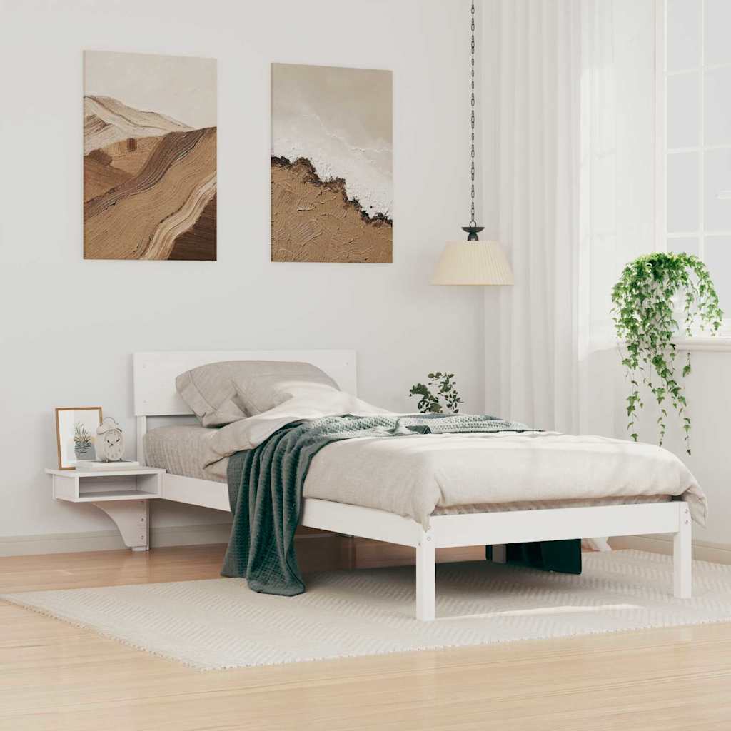 Bettrahmen mit Kopfteil Weiß 90 x 190 cm Massives Kiefernholz