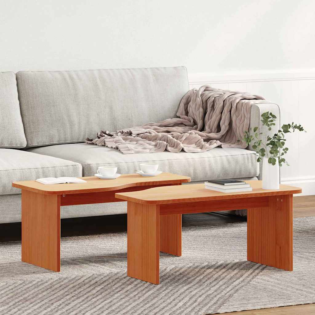 Couchtisch 2 pcs Wachsbraun Massivholz Kiefer
