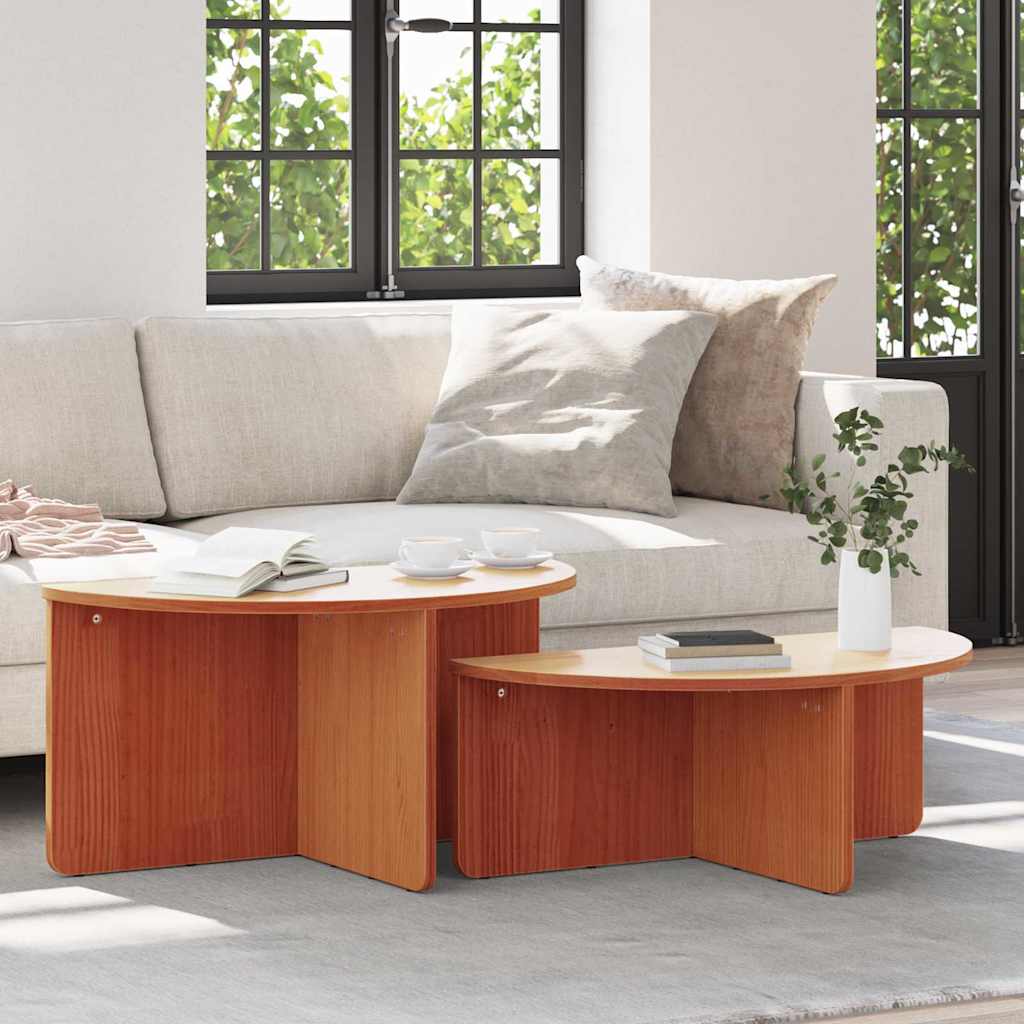 Couchtisch 2 pcs Wachsbraun Massivholz Kiefer