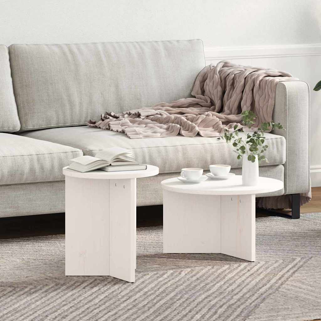 Couchtisch 2 pcs Weiß Massivholz Kiefer