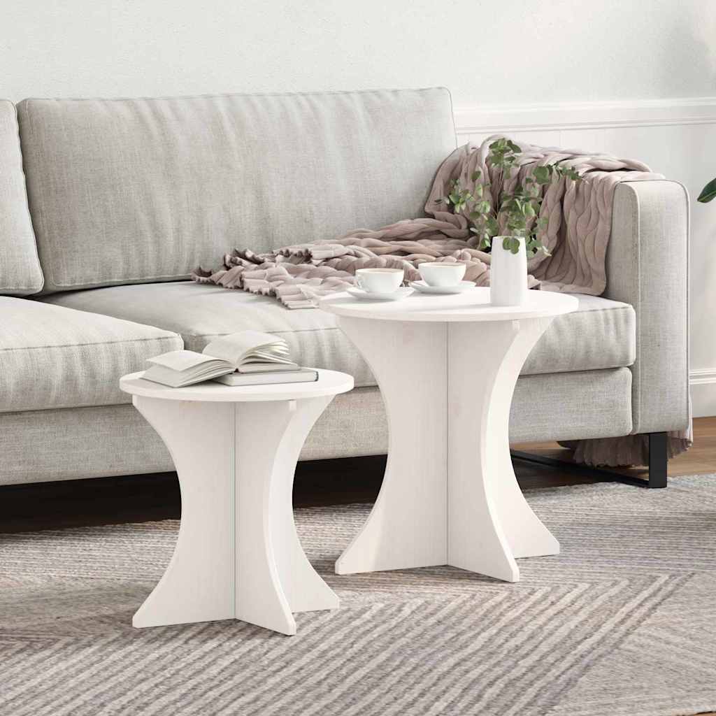 Couchtisch 2 pcs Weiß Massivholz Kiefer