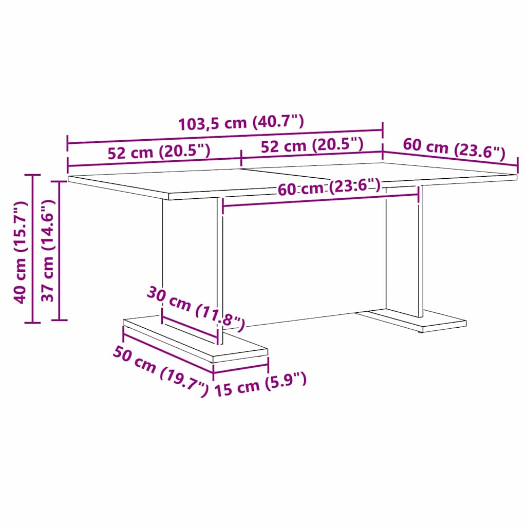Couchtisch Artisan-Eiche 103.5 x 60 x 40 cm Holzwerkstoff