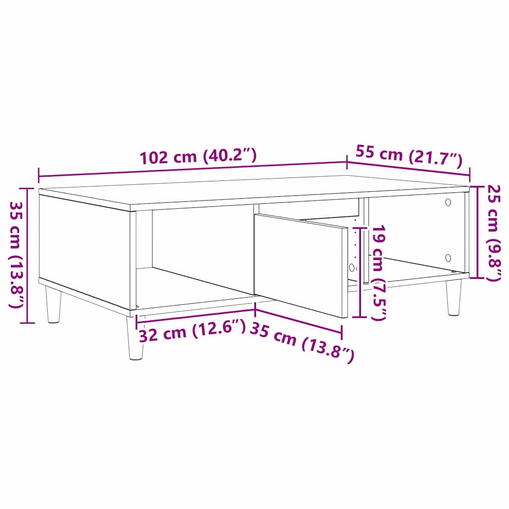 Couchtisch Sonoma-Eiche 102 x 55 x 35 cm Holzwerkstoff