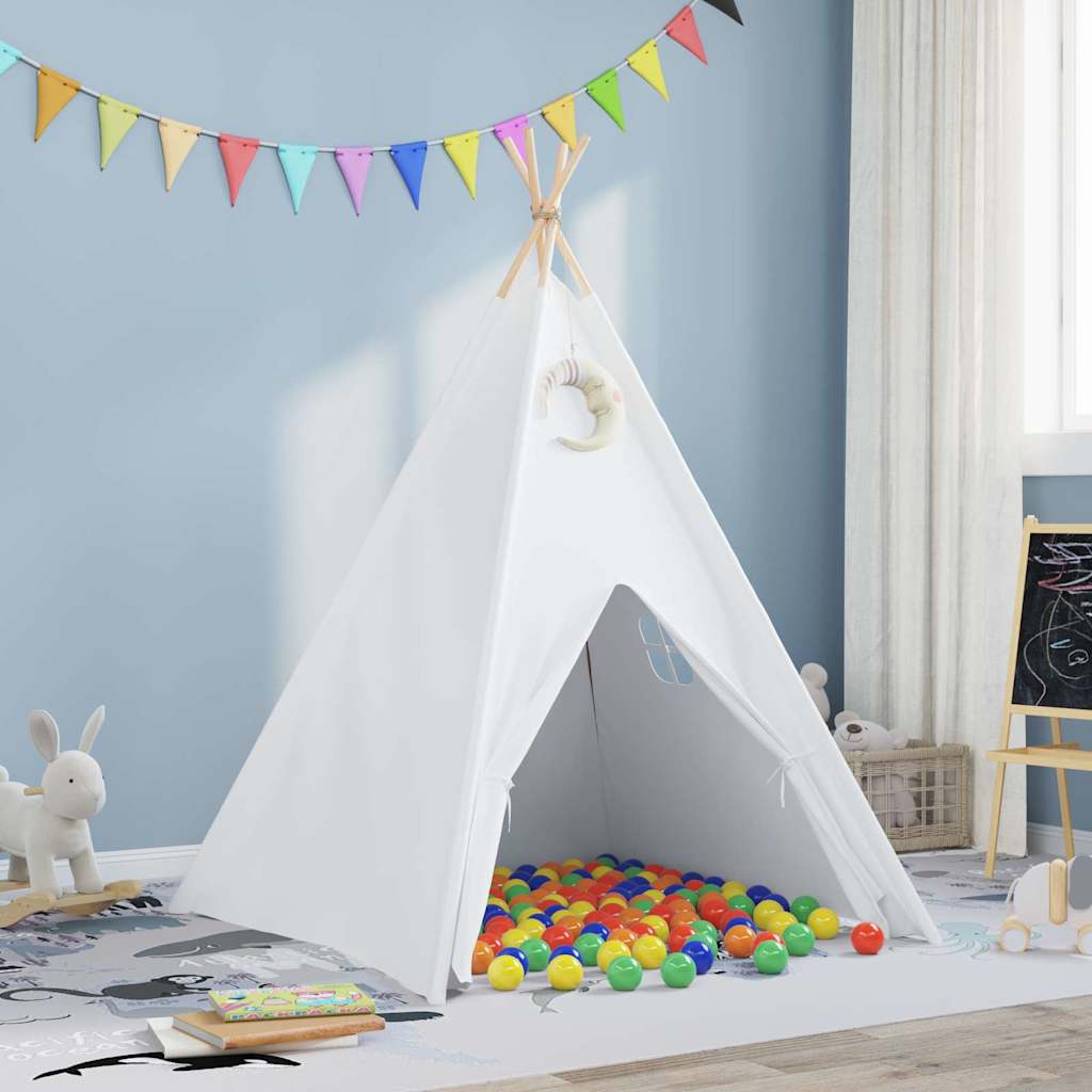 Teepee Zelt Weiß 120 x 120 x 150 cm Stoff und Plastik