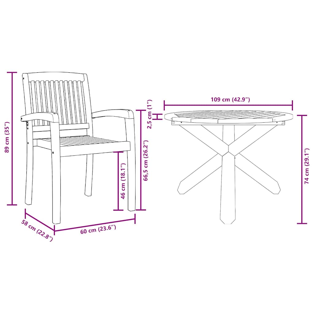 Garten Essgruppe 5 pcs Natur Massivholz Akazie