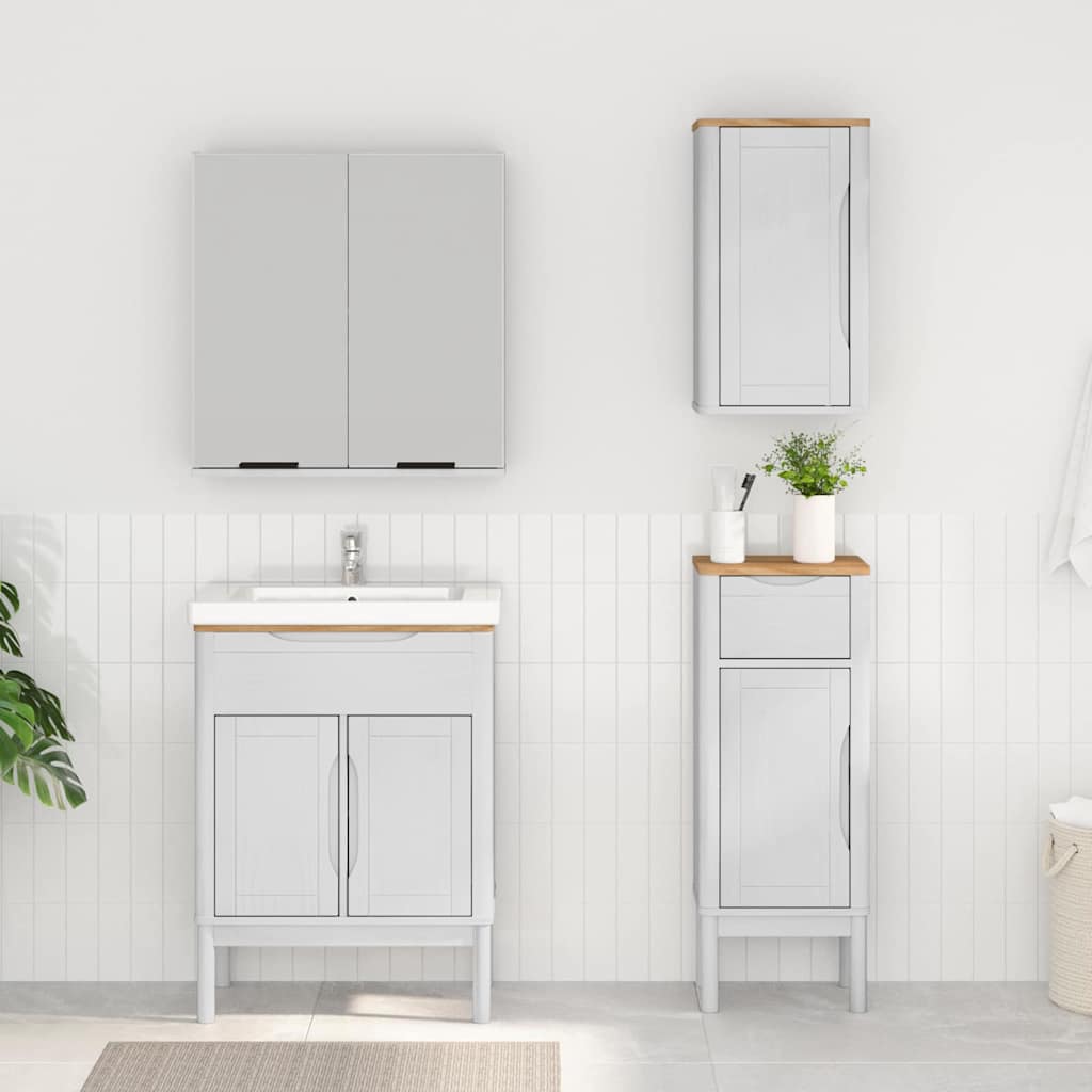 Badezimmermöbel-Set mit Tür FLORO 3 pcs Weiß Massivholz Kiefer