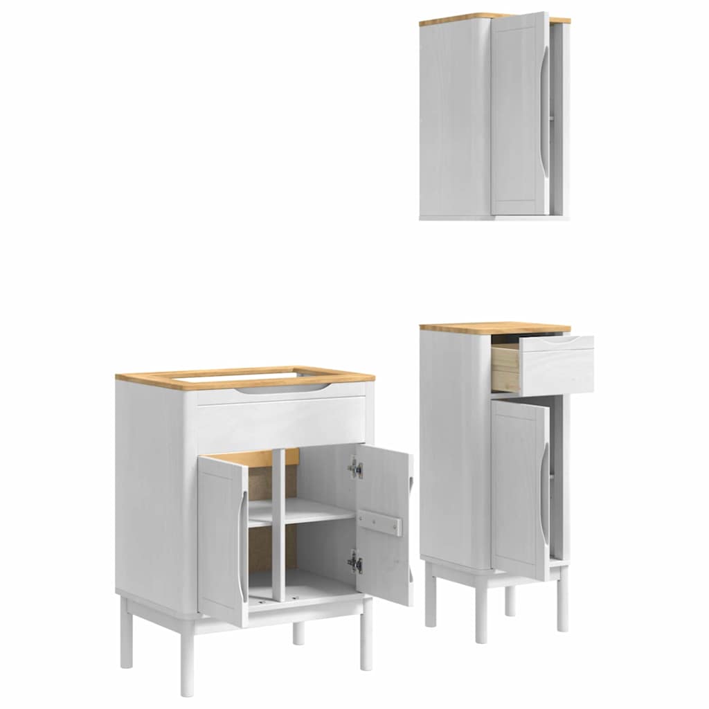 Badezimmermöbel-Set mit Tür FLORO 3 pcs Weiß Massivholz Kiefer