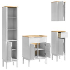 Badezimmermöbel-Set mit Tür FLORO 4 pcs Weiß Massivholz Kiefer