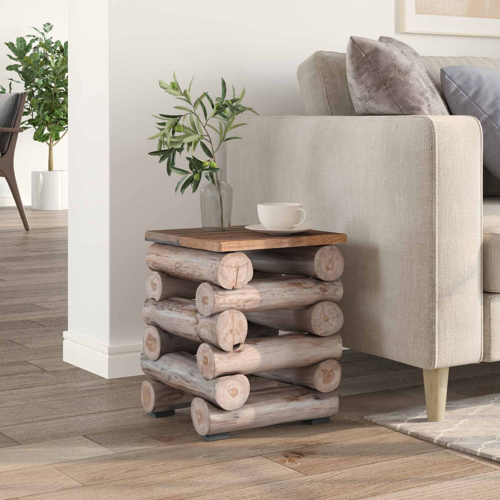 Hocker Natur 30 x 30 x 38 cm Massivholz Teak