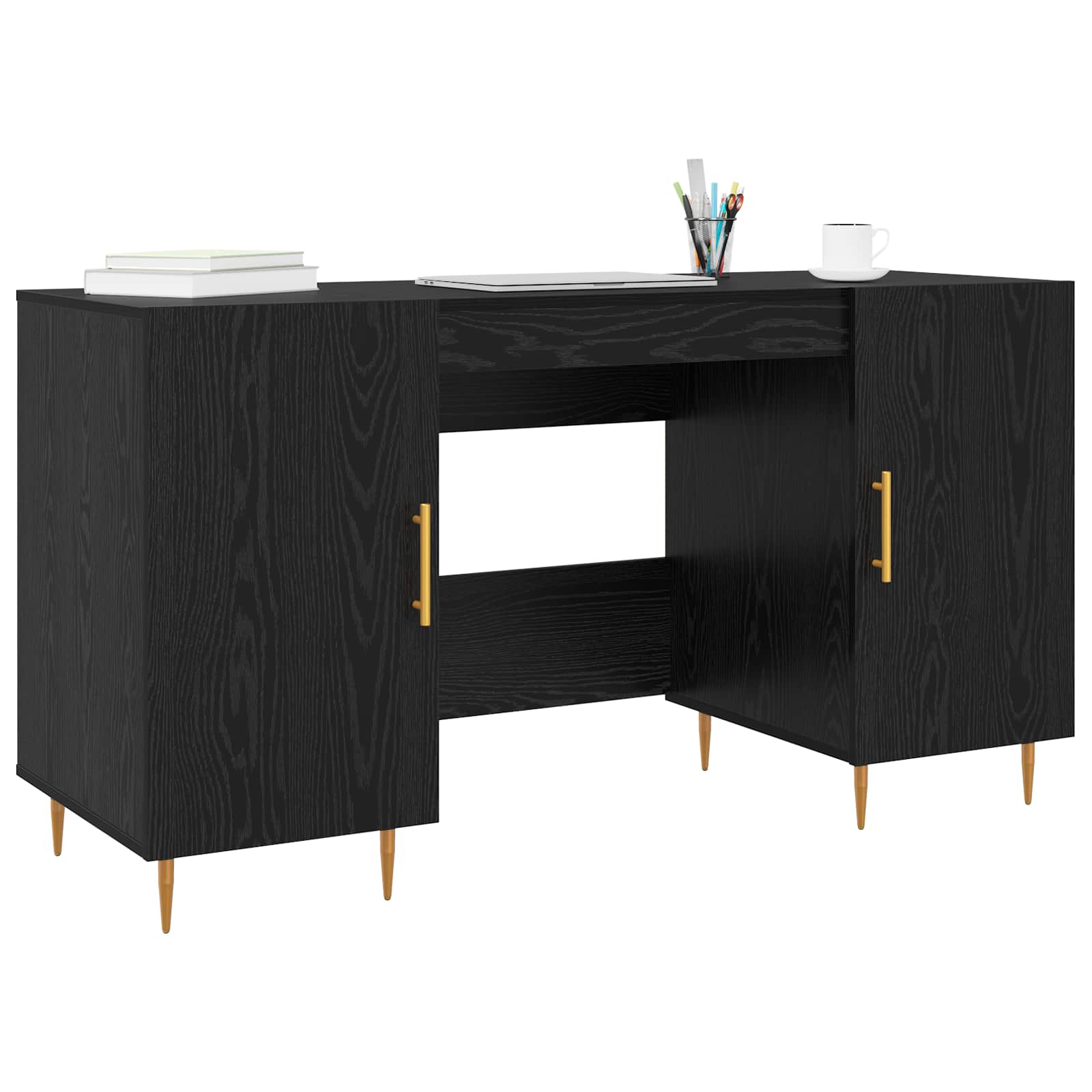 Schreibtisch mit Regal Schwarz Eichen-Optik 140 x 50 x 75 cm