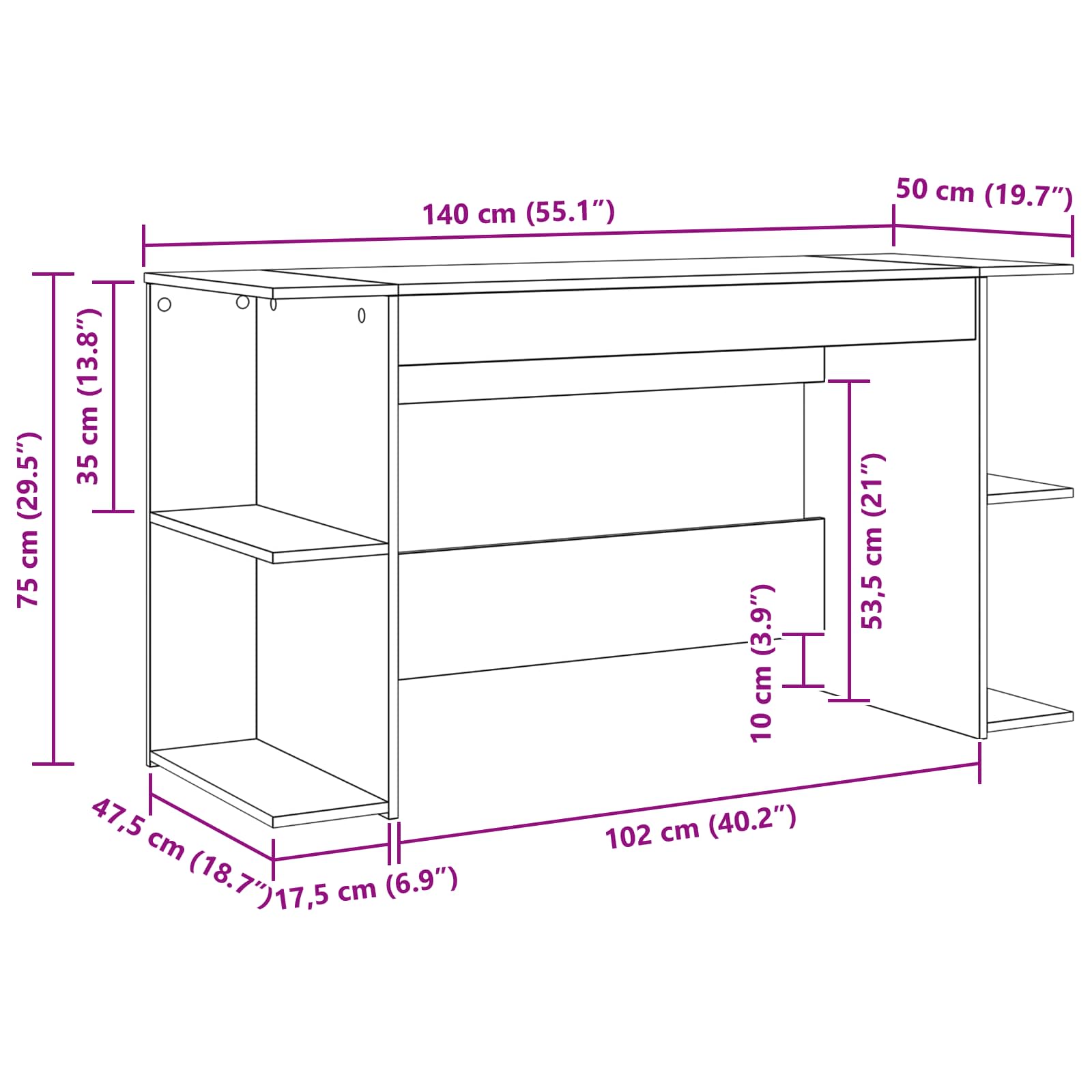 Schreibtisch mit Regal Schwarz Eichen-Optik 140 x 50 x 75 cm