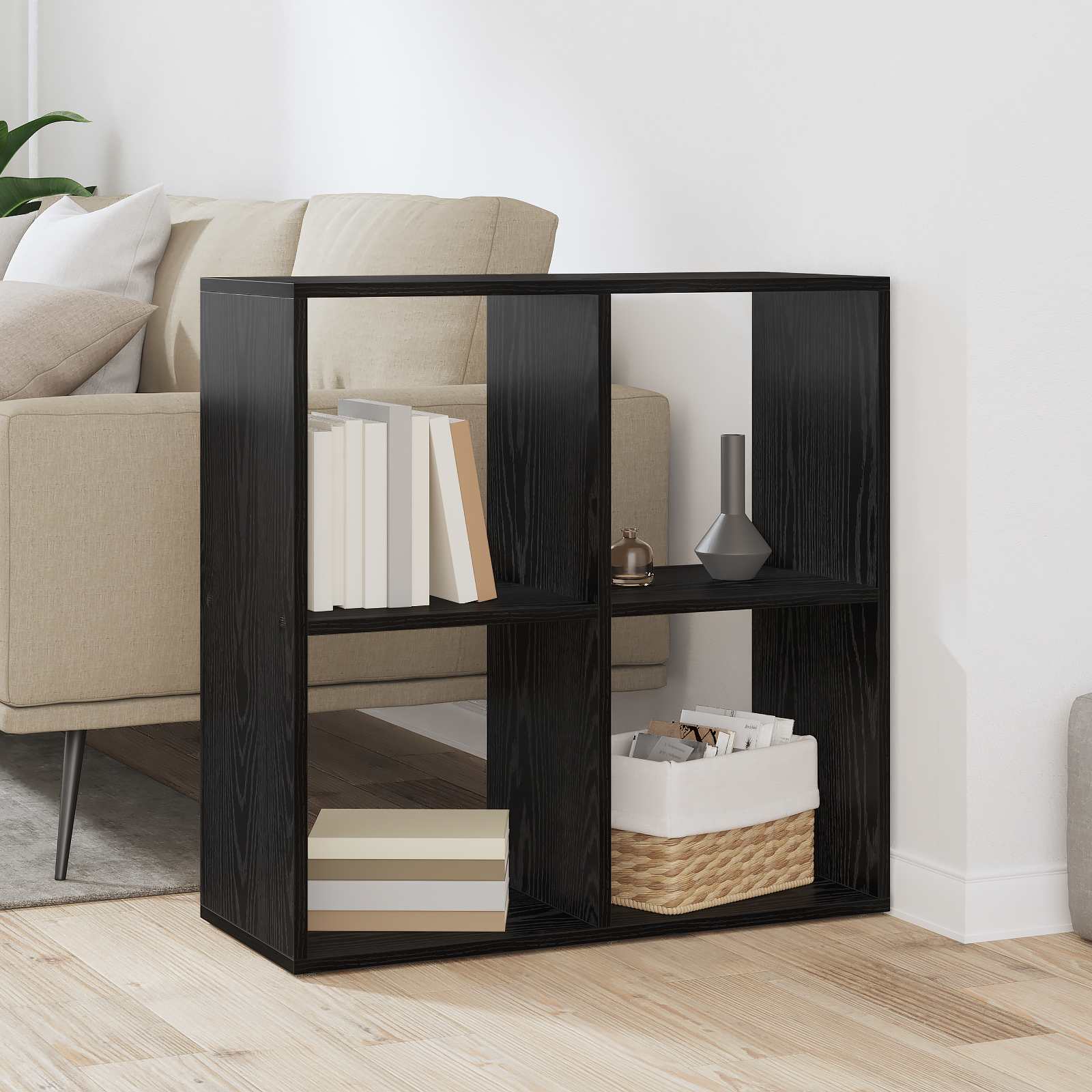Bücherregal Schwarz Eichen-Optik 69,5 x 29 x 69,5 cm