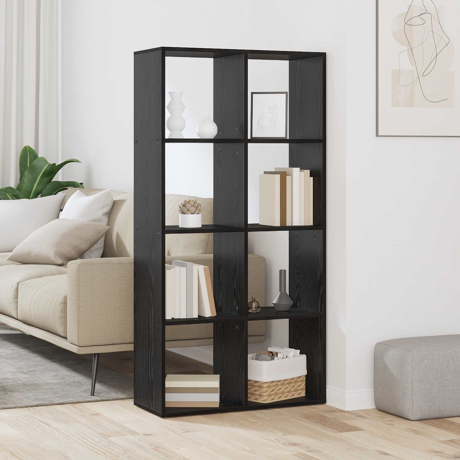 Bücherregal Schwarz Eichen-Optik 69,5 x 29 x 137,5 cm