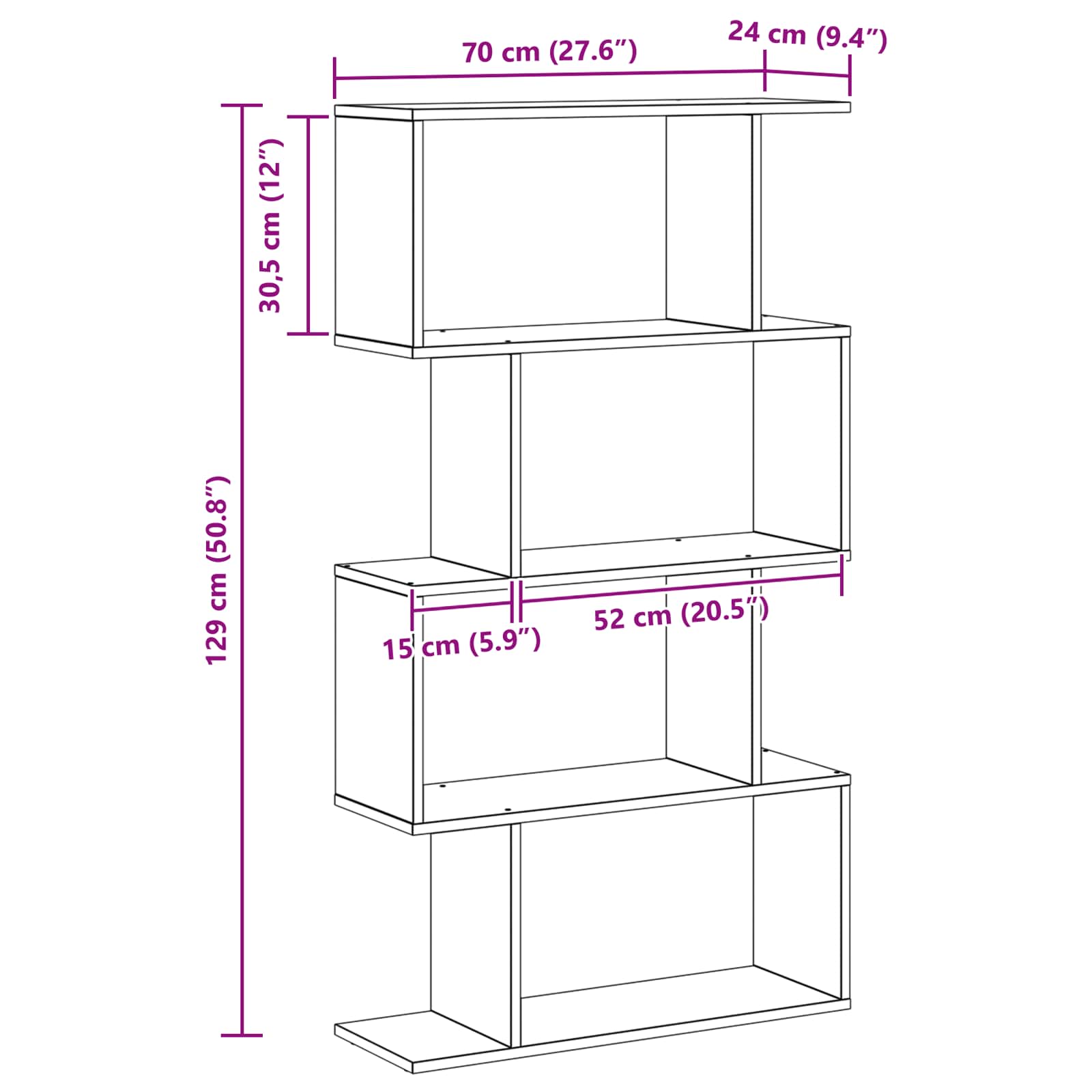 Bücherregal Schwarz Eichen-Optik 70 x 24 x 129 cm Holzwerkstoff
