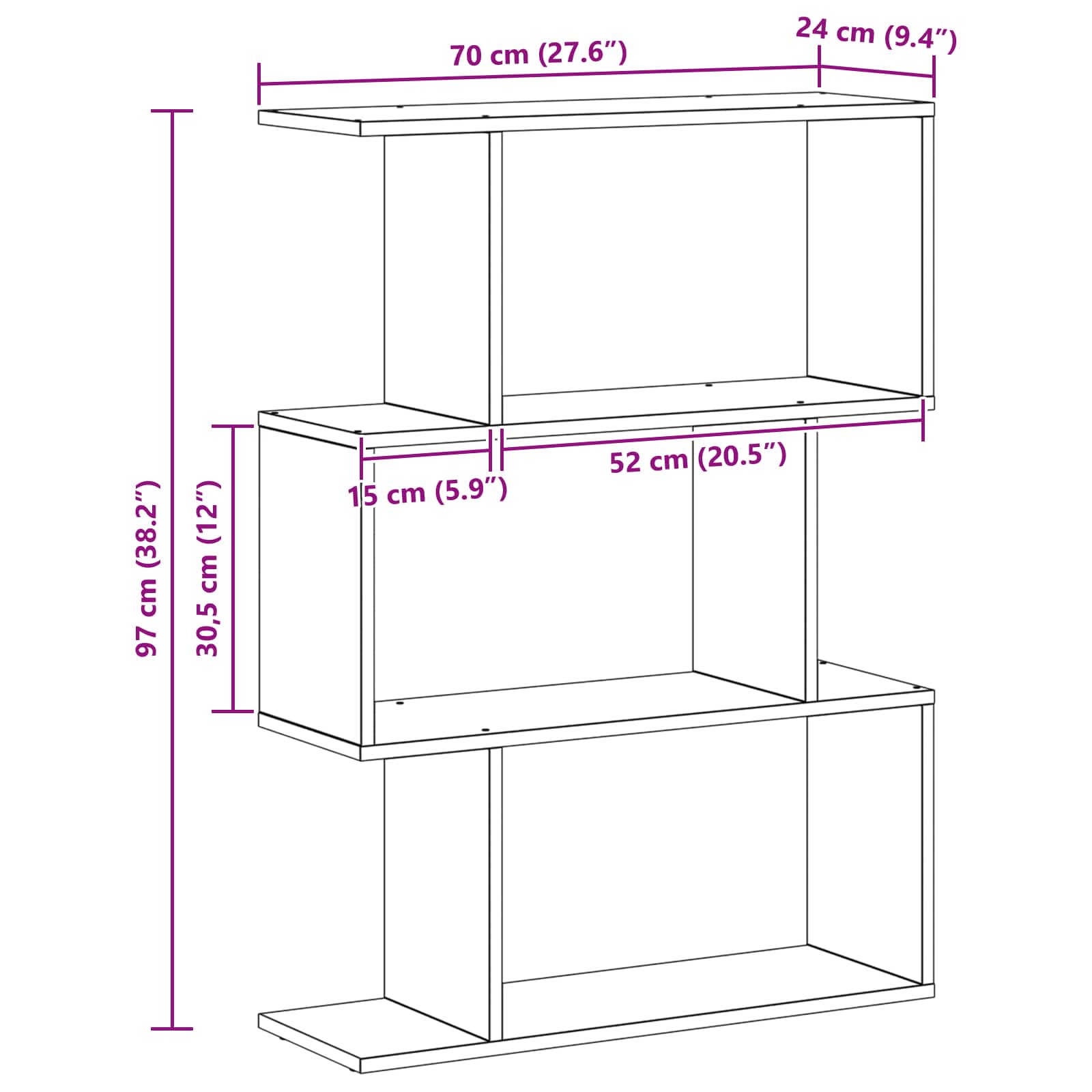 Bücherregal Schwarz Eichen-Optik 70 x 24 x 97 cm Holzwerkstoff