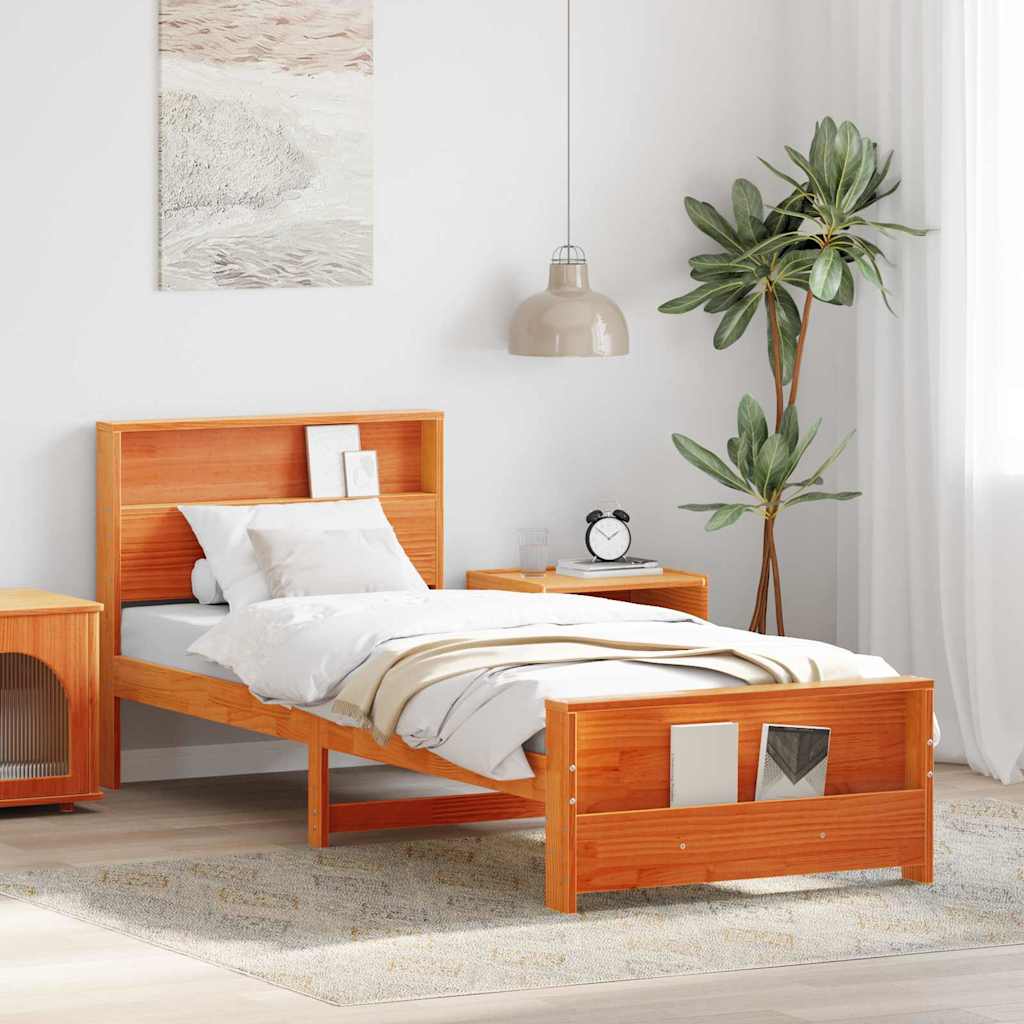 Bettrahmen mit Kopfteil Wachsbraun 90 x 200 cm Holzwerkstoff