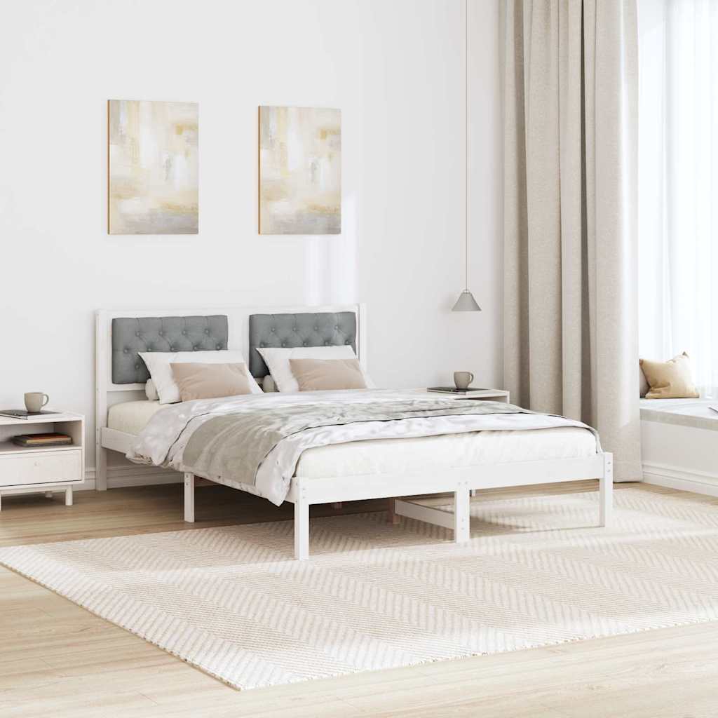 Bettrahmen Hellgrau 140 x 190 cm Massives Kiefernholz
