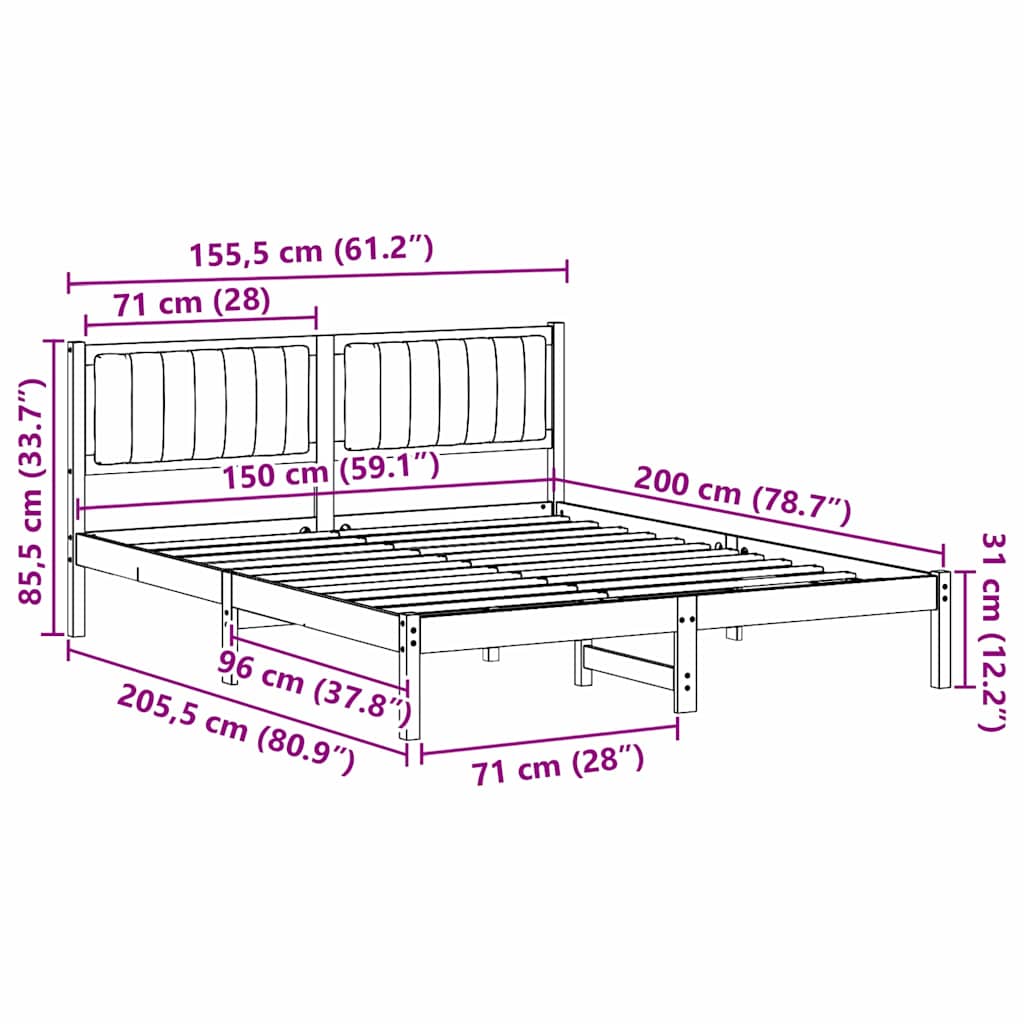 Bettgestell mit gepolstertem Kopfteil Hellgrau 150 x 200 cm