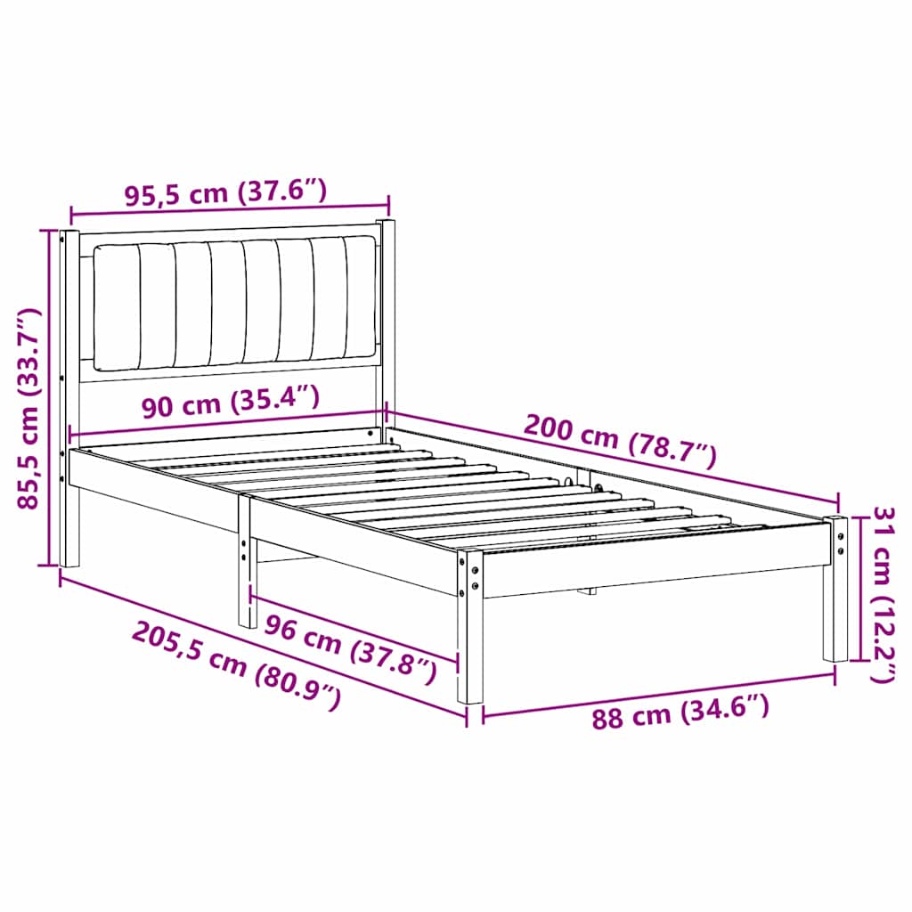 Bettgestell mit gepolstertem Kopfteil Dunkelgrau 90 x 200 cm