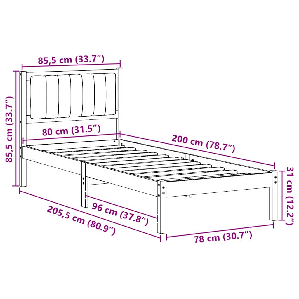 Bettgestell mit gepolstertem Kopfteil Taupe 80 x 200 cm