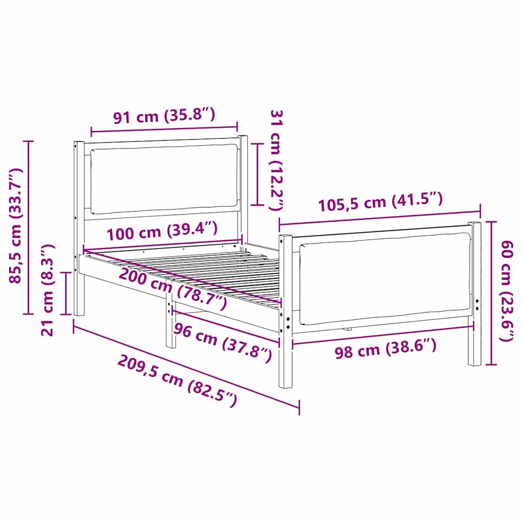 Bettrahmen mit Kopfteil Hellgrau 100 x 200 cm Stoff