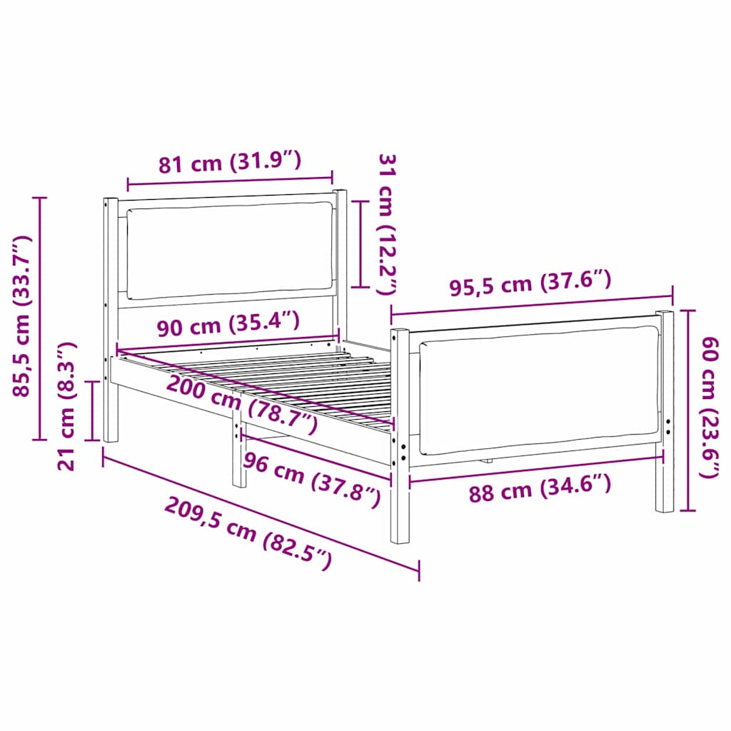 Bettrahmen mit Kopfteil Dunkelgrau 90 x 200 cm Stoff