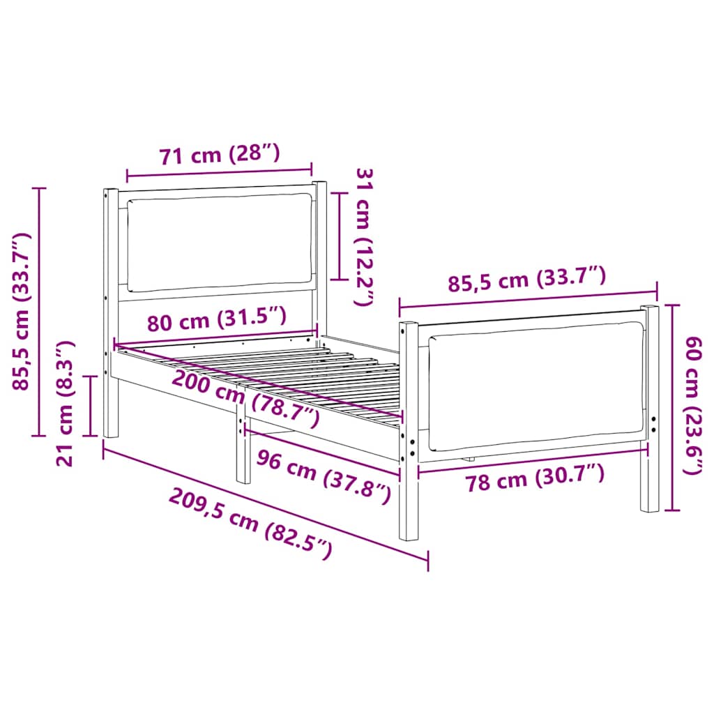 Bettrahmen mit Kopfteil Hellgrau 80 x 200 cm Stoff