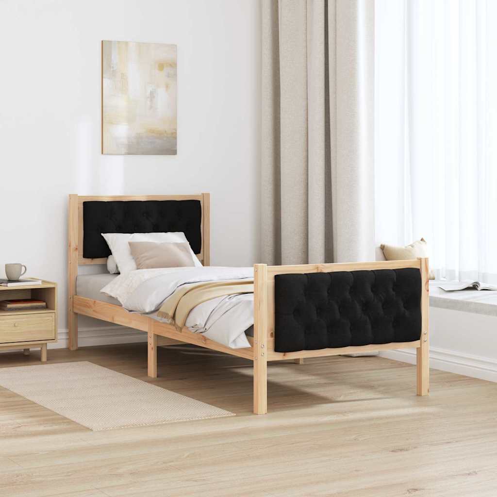 Bettrahmen Schwarz 75 x 190 cm Massives Kiefernholz