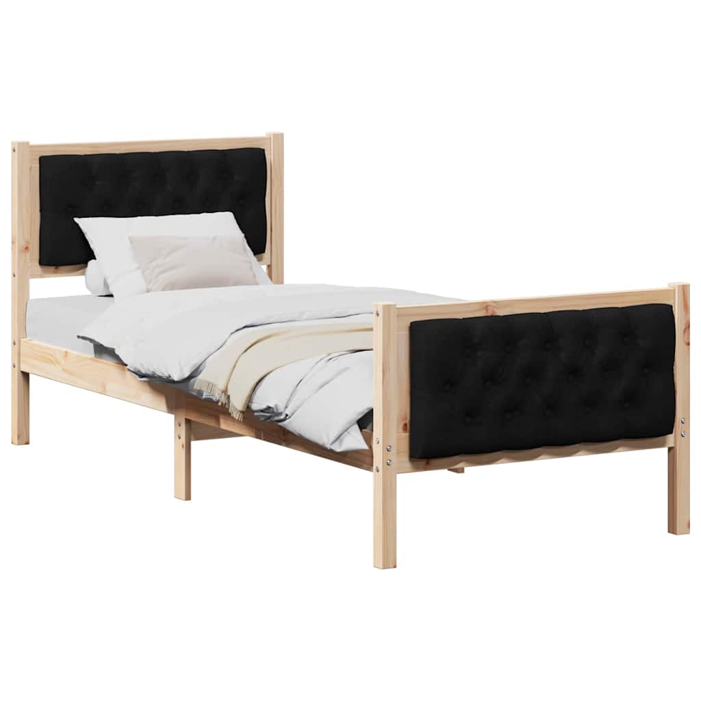 Bettrahmen Schwarz 75 x 190 cm Massives Kiefernholz