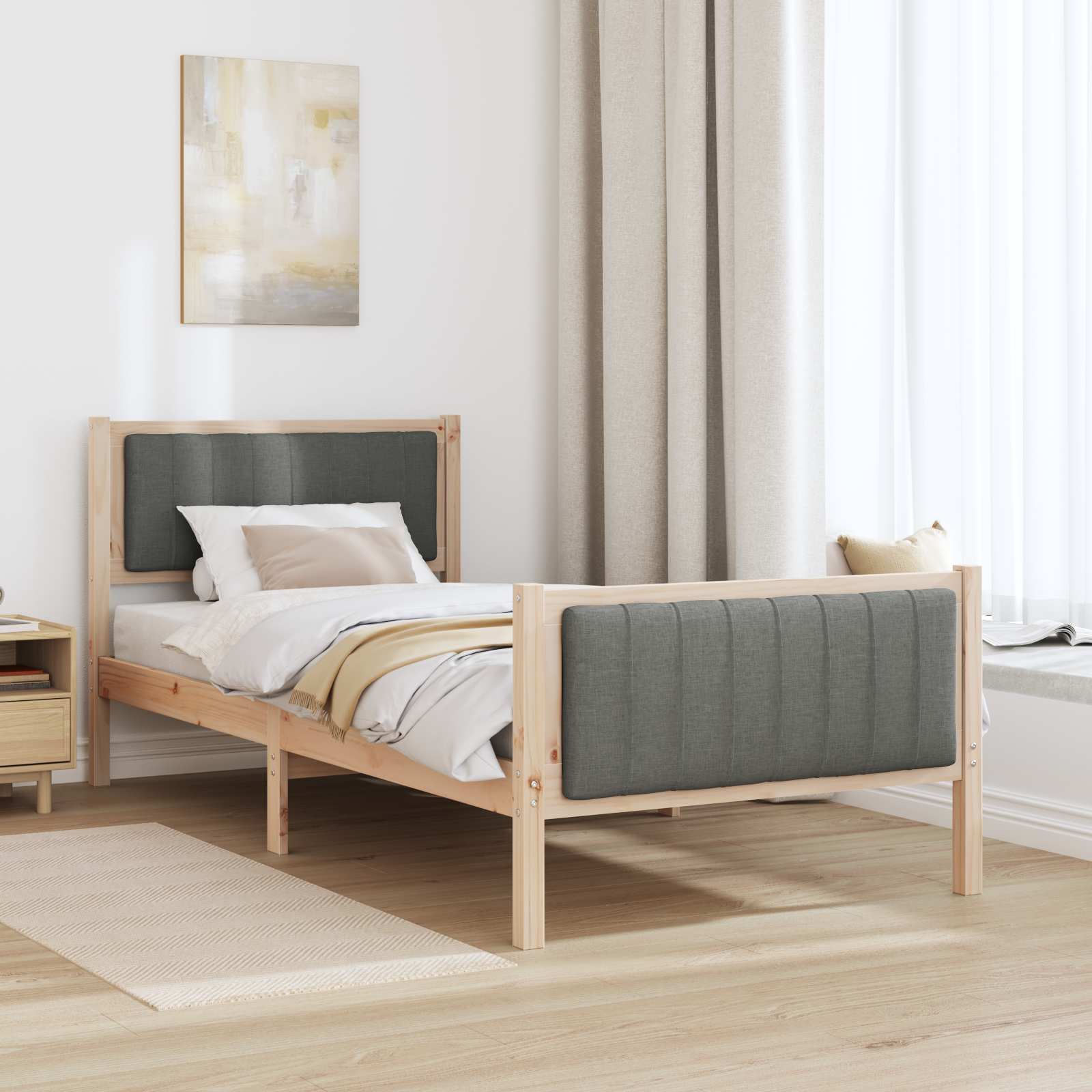 Bettgestell Braun und Dunkelgrau 90 x 200 cm Massivholz Kiefer