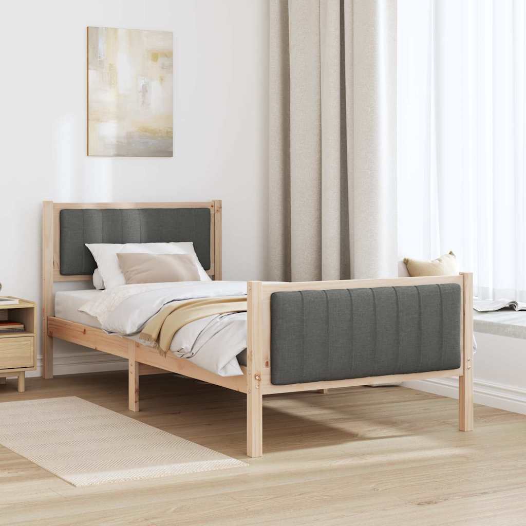 Bettgestell Braun und Dunkelgrau 90 x 190 cm Massivholz Kiefer