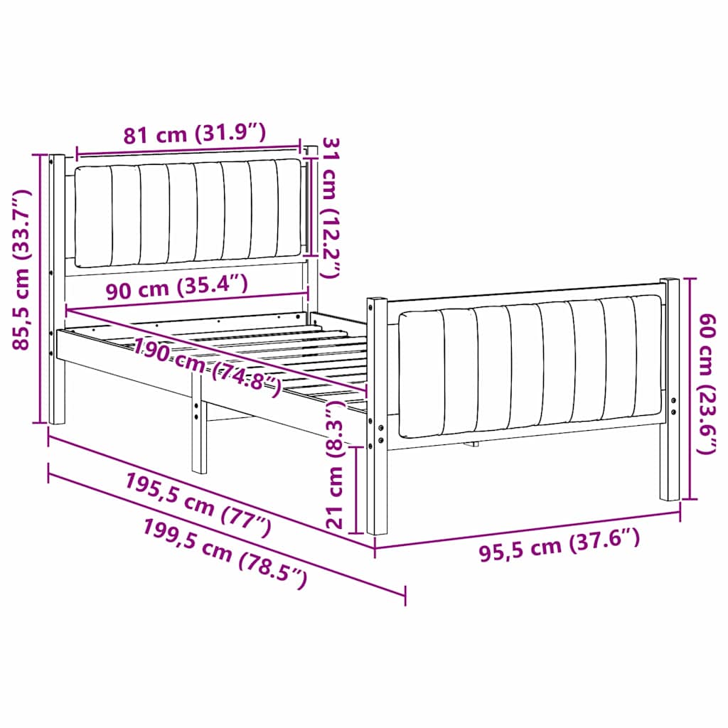 Bettgestell Braun und Dunkelgrau 90 x 190 cm Massivholz Kiefer