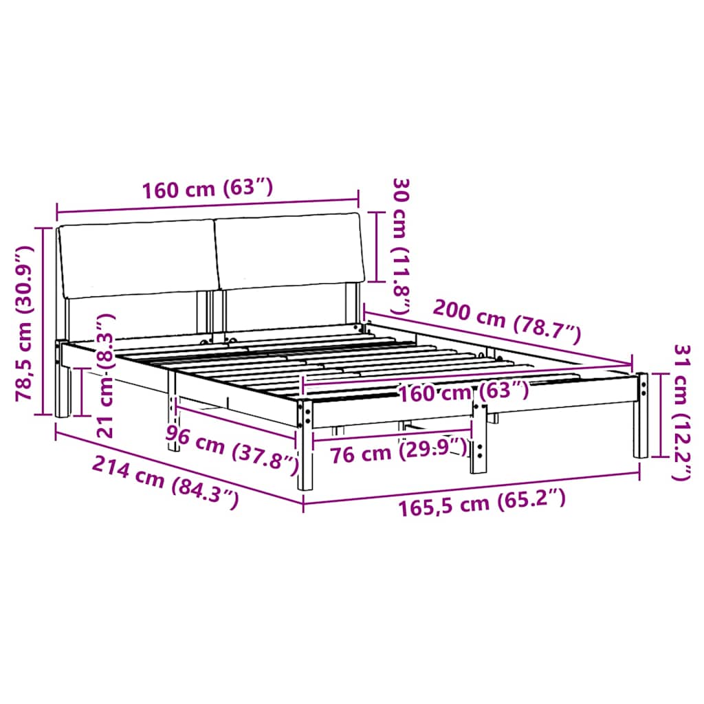 Bettgestell Braun und Schwarz 160 x 200 cm Massivholz Kiefer