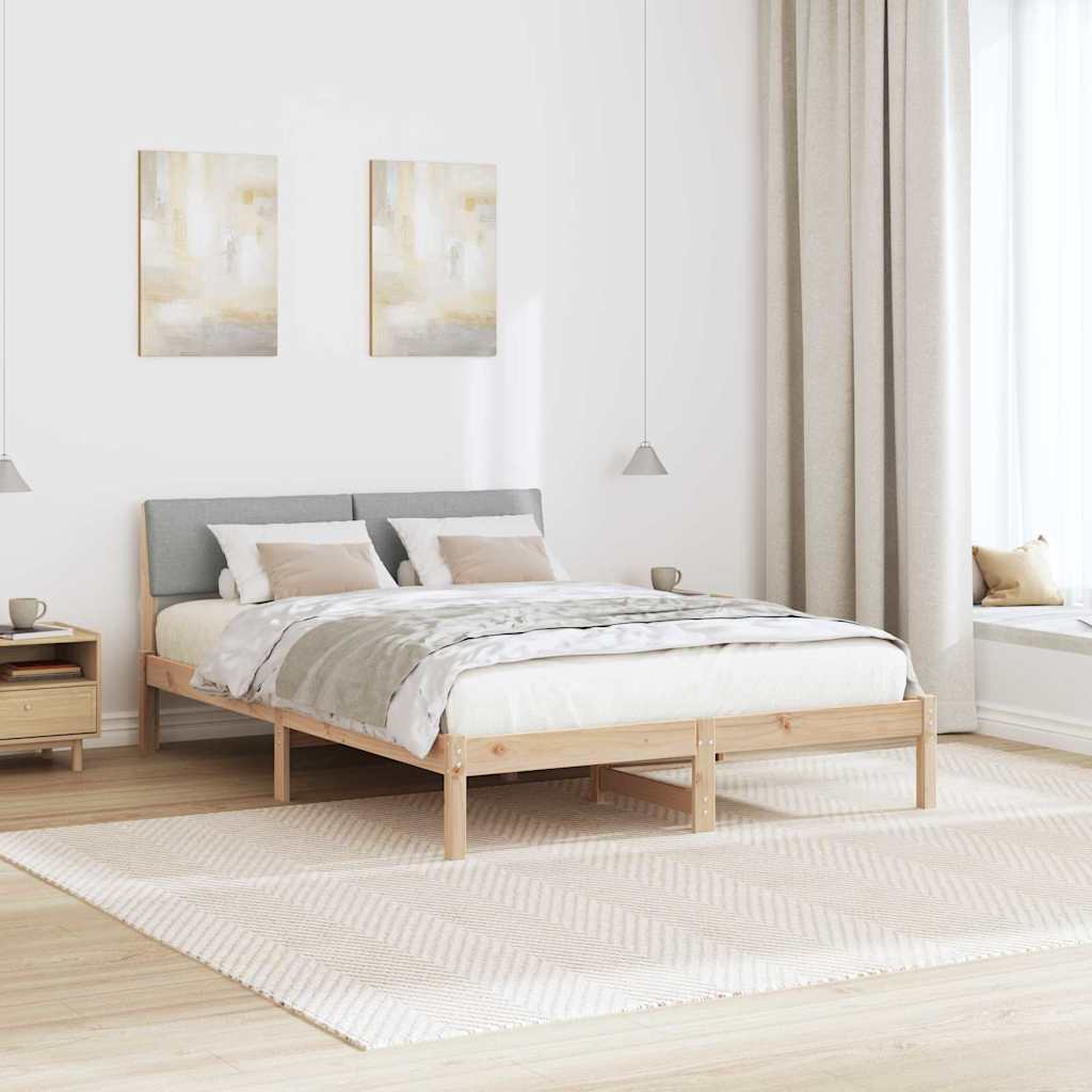 Bettgestell Braun und hellgrau 150 x 200 cm Massivholz Kiefer
