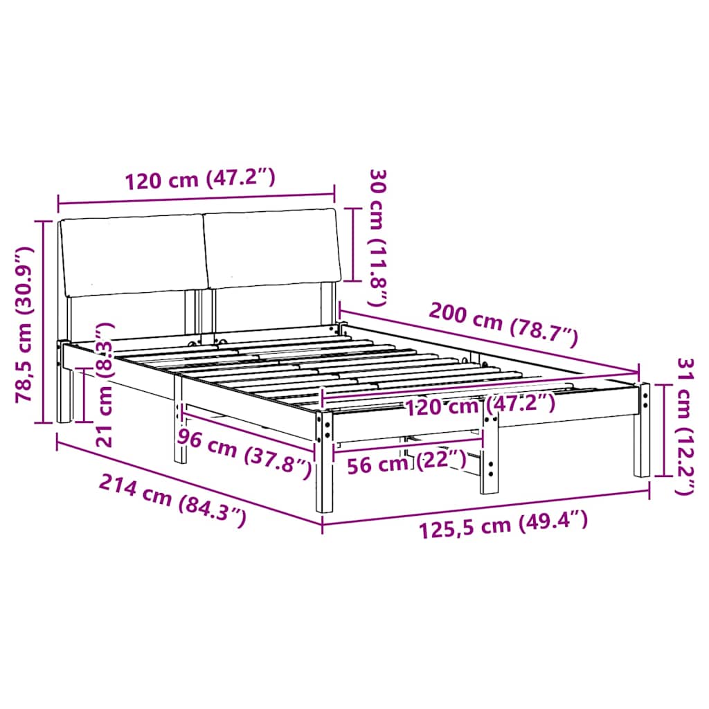 Bettgestell Braun und Dunkelgrau 120 x 200 cm Massivholz Kiefer