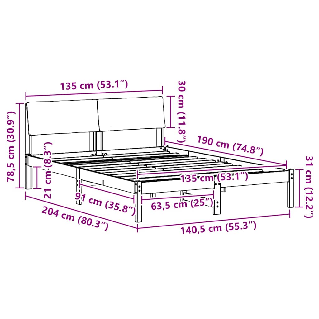 Bettgestell Braun und Taupe 135 x 190 cm Massivholz Kiefer