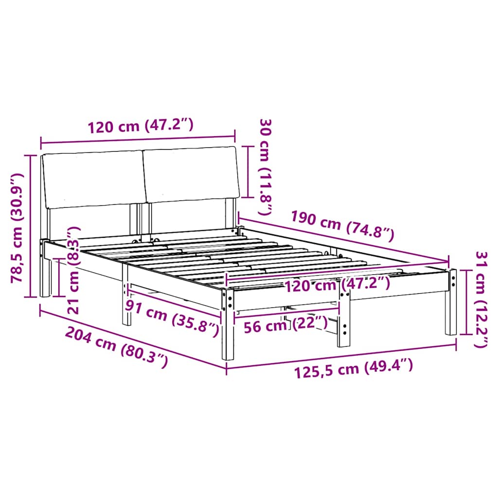Bettgestell Braun und Schwarz 120 x 190 cm Massivholz Kiefer