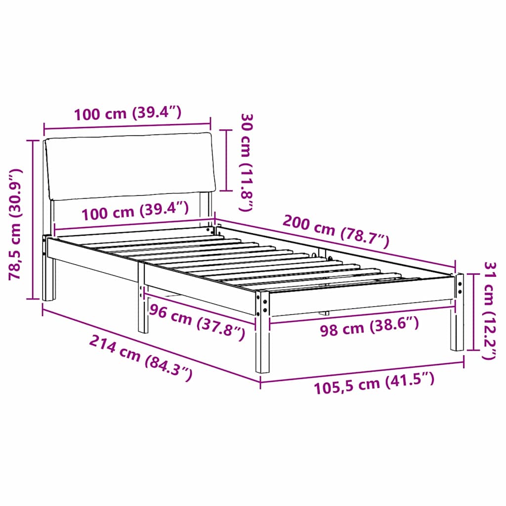 Bettgestell Braun und hellgrau 100 x 200 cm Massivholz Kiefer