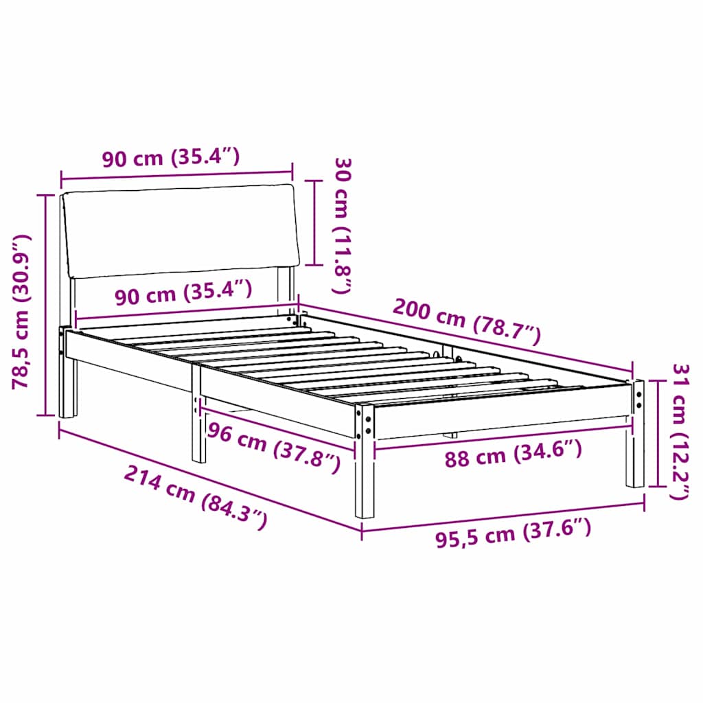 Bettgestell Braun und hellgrau 90 x 200 cm Massivholz Kiefer