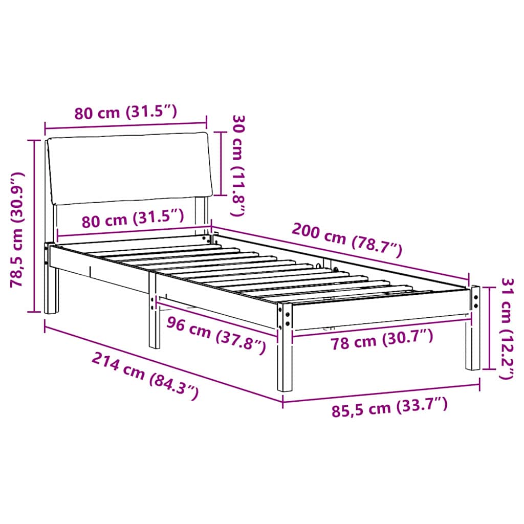 Bettgestell Braun und Dunkelgrau 80 x 200 cm Massivholz Kiefer